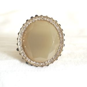 New Gold Green Rhinestone Black Bead Ring